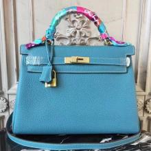 Replica Hermes Blue Jean Clemence Kelly 28cm Bag