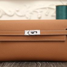 Faux Hermes Kelly Longue Wallet In Brown Epsom Leather