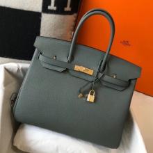 Faux Hermes Vert Amande Clemence Birkin 35cm Handbag