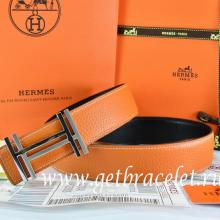 Luxury Replica Hermes Reversible Belt Orange/Black Togo Calfskin With 18k Gold Double H Buckle